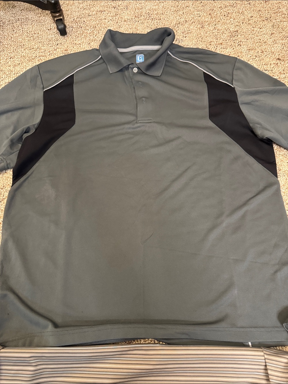 2 PGA Tour Men's Polo - Gray Striped, Dark Gray Contrast - Picture 2 of 4